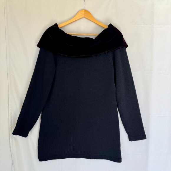 90s Vintage Classiques Entier Burgundy Velvet Wool Off Shoulder Sweater Tunic - Picture 6 of 11